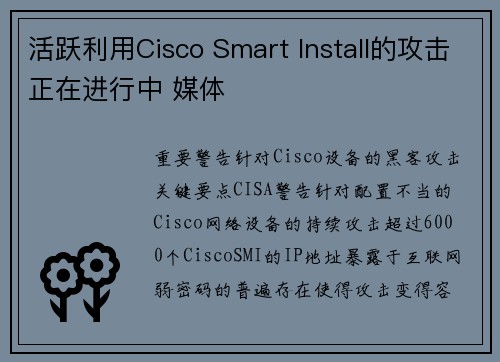 活跃利用Cisco Smart Install的攻击正在进行中 媒体